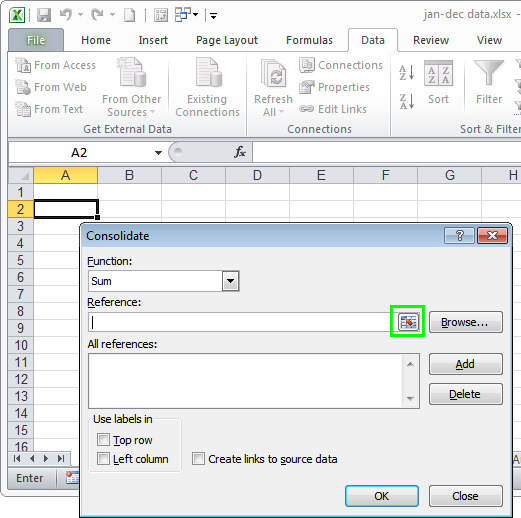 how to consolidate data in excel 2016