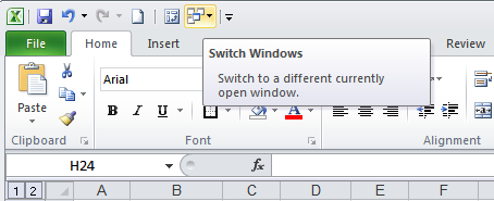 Add the Switch Windows button to your QAT if your data are in different workbooks