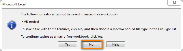 The following features cannot be saved in macro-free Workbook : VB project