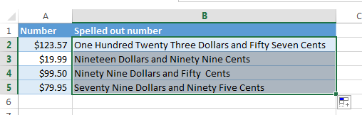 Spelled out numbers to dollars and cents