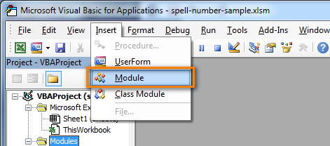 Excel Visual Basic editor - insert module