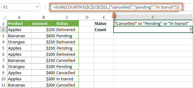 Excel Countifs And Countif With Multiple And Or Criteria Formula Examples 5329