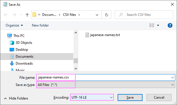 Converting Excel file to CSV UTF-16