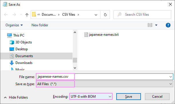 Change the encoding to UTF-8 with BOM.