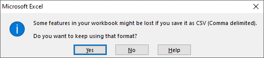 Some features in your workbook might be lost if you save it as CSV.