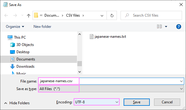 Convert Excel to CSV (comma delimited) and UTF-8