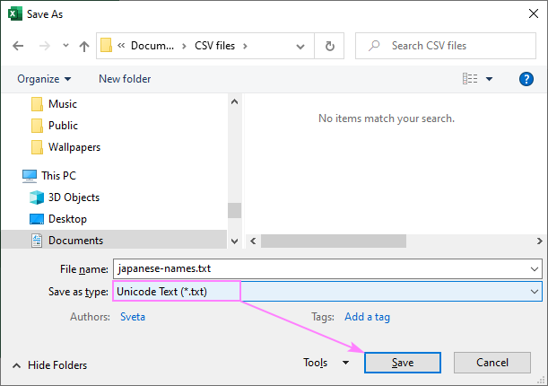 Save your Excel workbook as Unicode Text (*.txt) file.