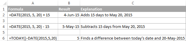 DATE formulas to add and subtract dates in Excel