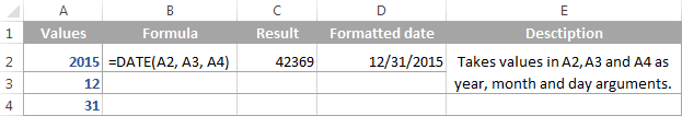 Excel DATE formula to return a date based on values in other cells