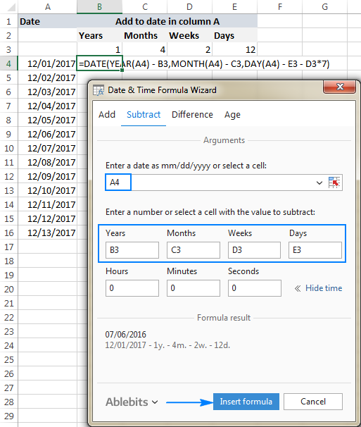 calculate date subtract