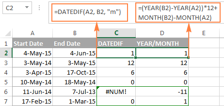 Excel DATEDIF - calculating date difference in days, weeks, months or ...