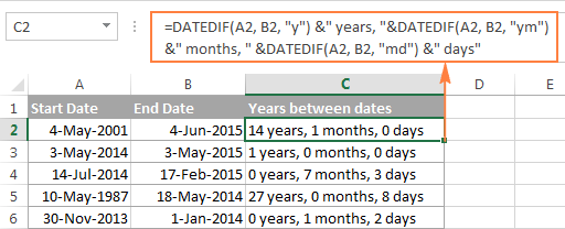 Excel DATEDIF - calculating date difference in days, weeks, months or ...