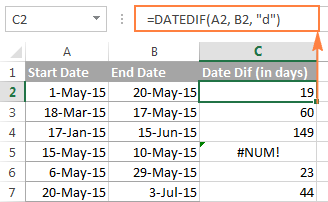 calculate dates between days subtracted