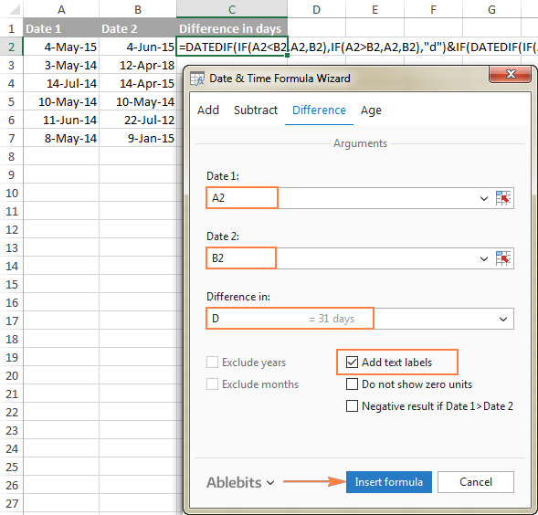 Excel Datedif Calculating Date Difference In Days Weeks Months Or