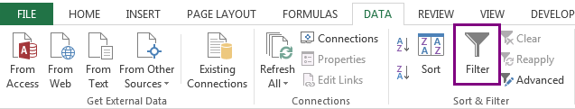 Click on the Filter icon in Excel