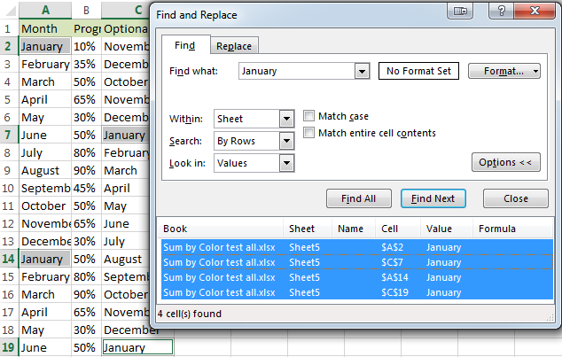 See the found values automatically highlighted in your table