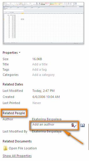 excel change author