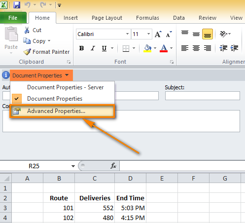 how to exit document properties word 2010