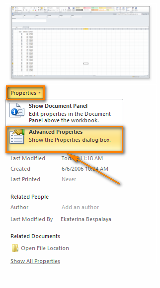 Choose 'Advanced Properties' from the properties drop-down menu to open the properties dialog window