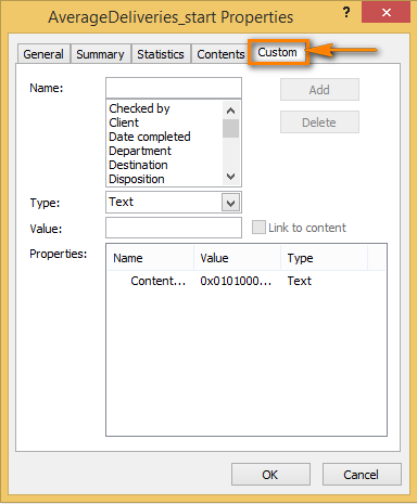 Click on the Custom tab to define a custom property