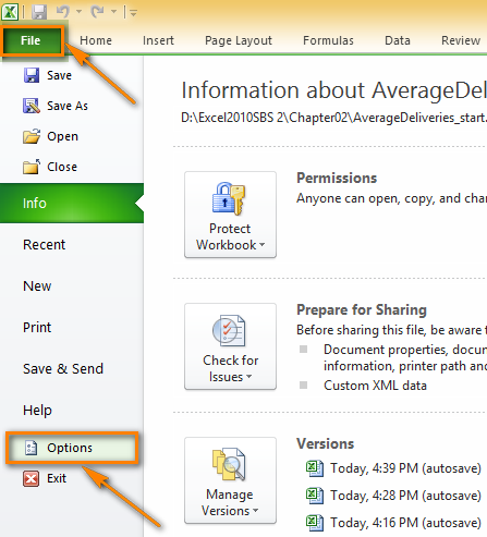 Choose Options from the File menu to display the Excel Options dialog window