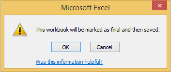 Click Ok to mark the workbook as final