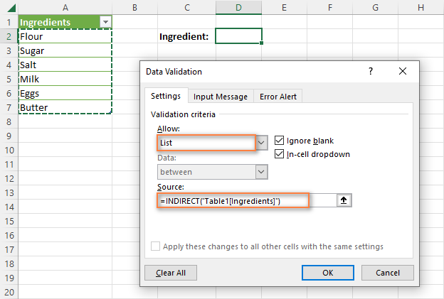 Creating a dynamic dropdown from an Excel table