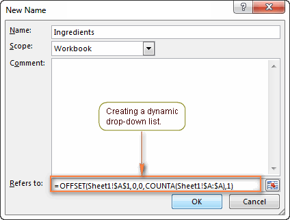 Creating a dynamic drop-down list in Excel using the OFFSET formula