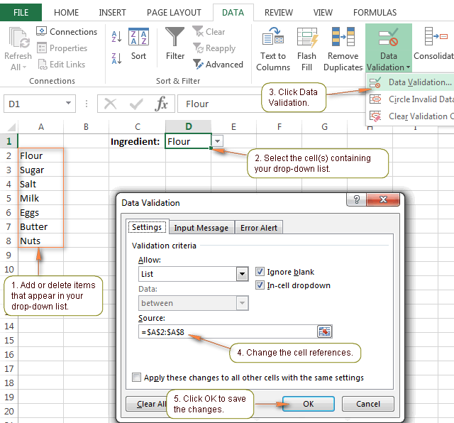 Excel Drop Down List How To Create Edit And Remove Data Validation Lists