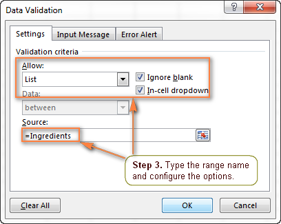 Configure your Excel drop-down list.