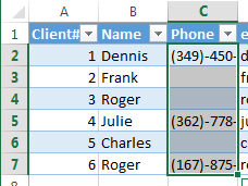 Select the column that contains blank cells