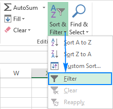 Một cách khác để chèn bộ lọc vào excel