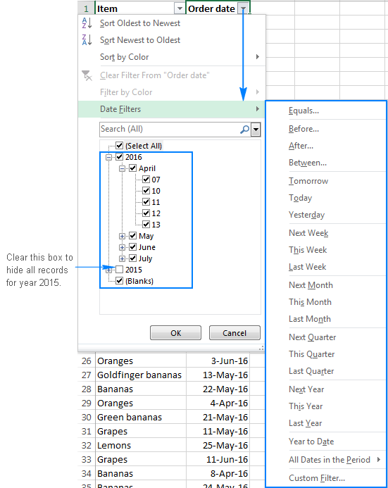 Dato filtre i Excel