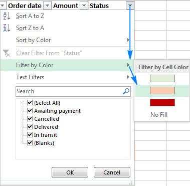 Filtrer efter farve i Excel
