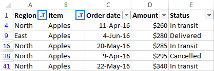 Filtrer flere kolonner i Excel