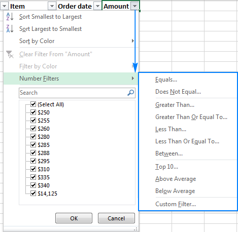 Bộ lọc số trong Excel