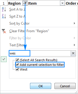 Filtrați mai multe căutări în Excel