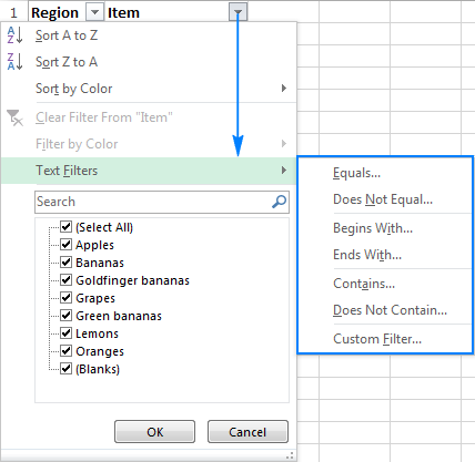 Textové filtry v Excelu