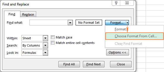 Finding cells that match a format of another cell
