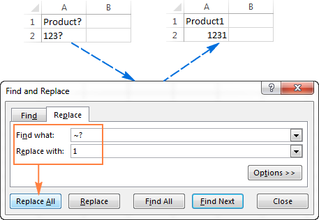 Replacing all questions marks on a worksheet with number 1