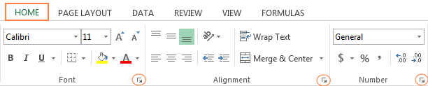 font dialog box launcher excel