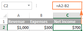 enter a subtraction formula in excel