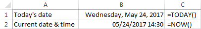 Using the TODAY and NOW functions in Excel