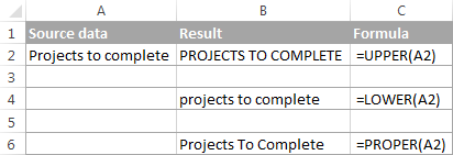 UPPER, LOWER and PROPER functions to change text's case