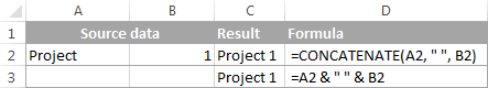 CONCATENATE function formula examples