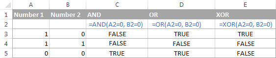 Excel logical functions - AND, OR, XOR