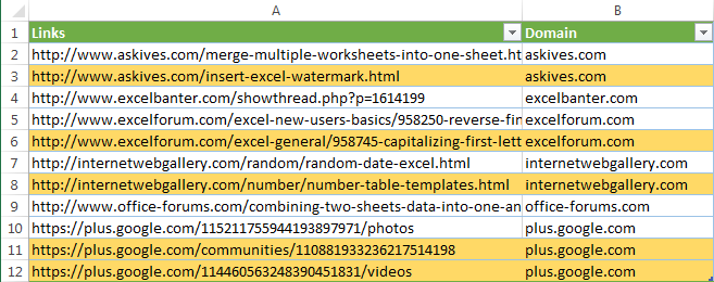 Highlight the second and subsequent mentions of a domain name in your URL table