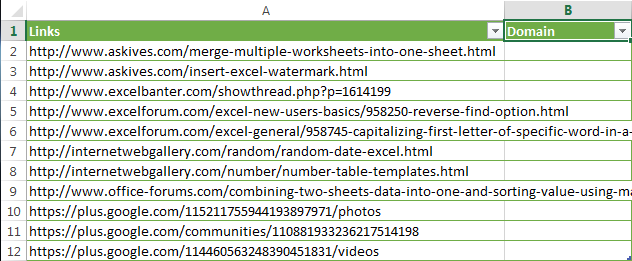 Press CTRL+T to convert URLs list to an Excel table