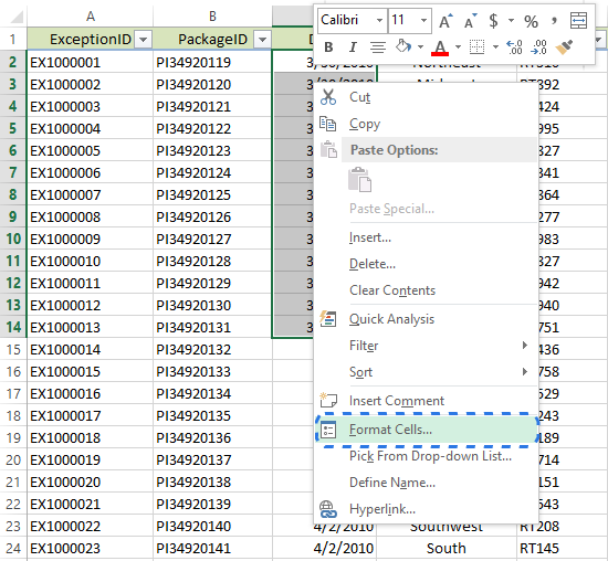 Choose the Format Cells option from the right-click menu to open the Format Cells dialog