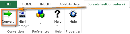 The SpreadsheetConverter button on the Excel ribbon